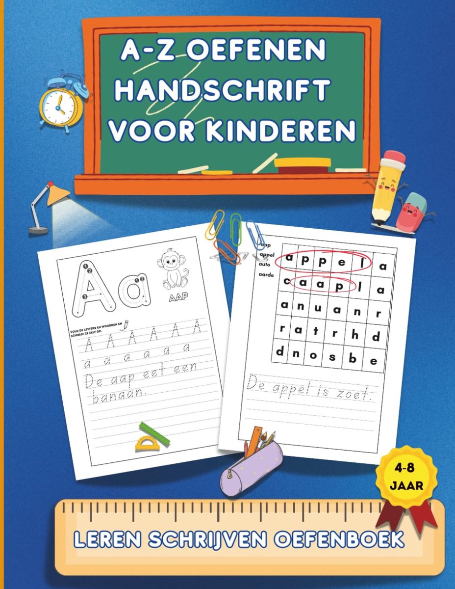 Handschrift Oefenboek - Alfabet Werkboek - Kinderen Leren Schrijven - Woorden Zinnen Plezier - 21.59 x 27.94 cm