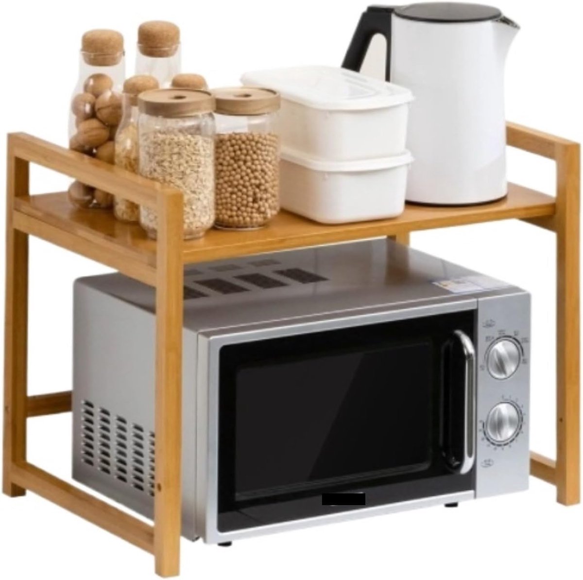 Magnetron Rek - Keukenopslag Plank - Keuken Organiseren - Vloerstaand Ontwerp - 57x40x44cm - Bruin