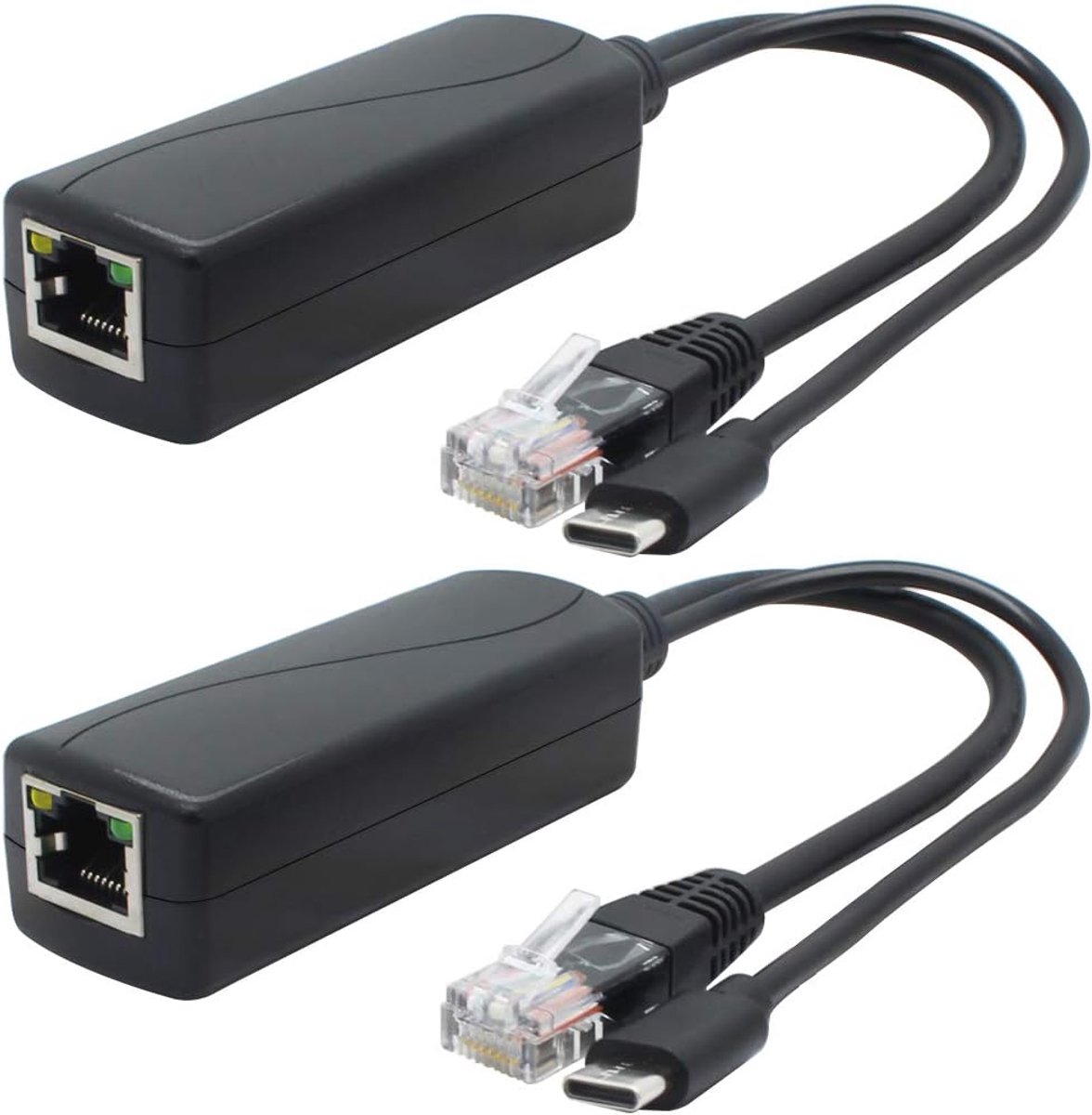 PoE Splitter - Voeding Adapter - Netwerk Uitbreiding - USB C Output - 2 Pak - Zwart