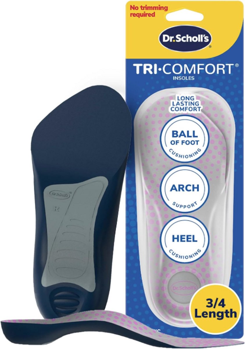 Dr. Scholl’s Tri-Comfort Inlegzolen Dames (Maat 6-11) – 3/4 Lengte – Comfort voor Hiel, Voetboog & Bal van de Voet – Schokabsorberend & Ondersteunend – 1 Paar