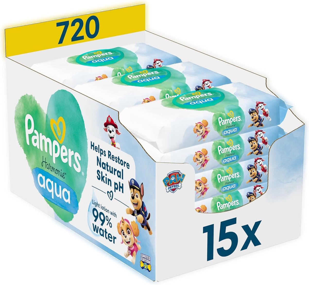 Pampers Harmonie Aqua Billendoekjes - Paw Patrol - 15 x 48 stuks (720 doekjes)