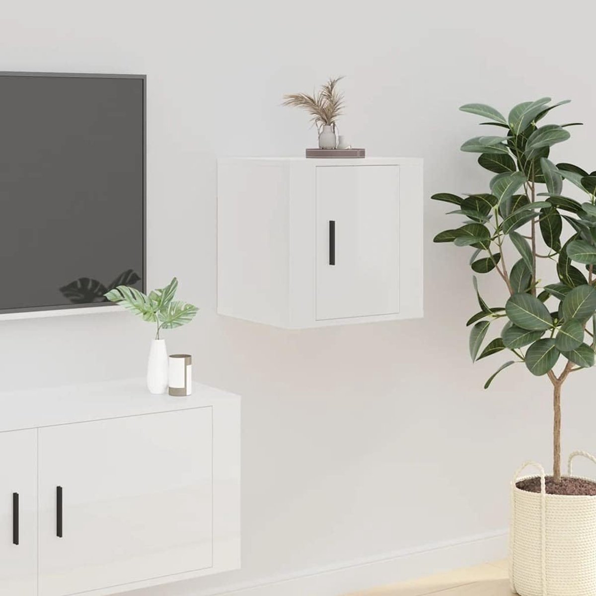 Tv-meubel - Opbergkast Entertainmentcentrum - Woonkamer Inrichting - Wandmontage Mogelijk - 40x345x40 cm - Hoogglans Wit