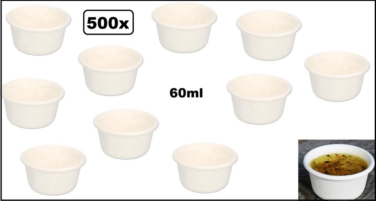 500x Luxe BIO Sauscup 60ml wit - suikerriet - Composteerbaar saus mayonaise ketchup mosterd bakje eten food