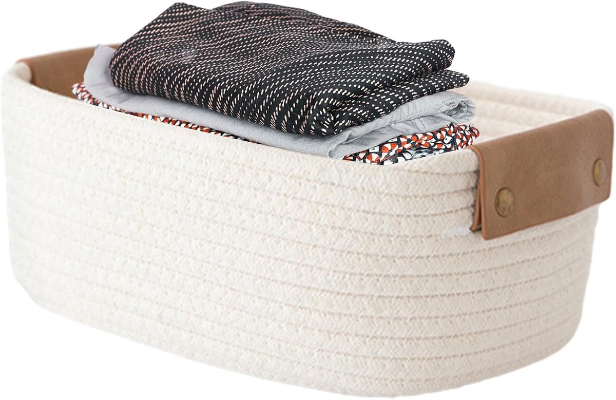 Katoenen Touw Mand - Geweven Opberger - Kleine Ruimte - Handgemaakt Design - 30x20x10 cm - Bordeaux