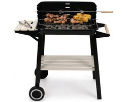 Lomera Verrijdbare Barbecue - Barbecue op Wielen - Houtskoolbarbecue - Barbecue Grill - Barbecue met Zijtafel - Tuinbarbecue - Buiten Barbecue - BBQ