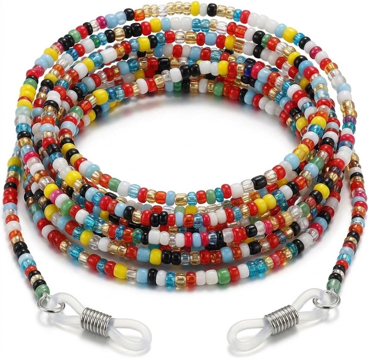 Multicolor kralen brillenkoord dames en heren – brillenkoord met kleine ronde glazen kralen – kleurrijke brillenketting met antislip siliconen uiteinden