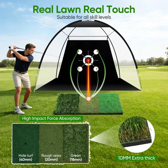 Sensova - Profissional Golf Oefennet - Golfslagkooi Binnen & Buiten - Duurzaam Trainingsnet voor Hoge Impact Slagen - Complete Golf Practice Set voor Swing, Precisie en Krachtverbetering van sensova — afbeelding 2