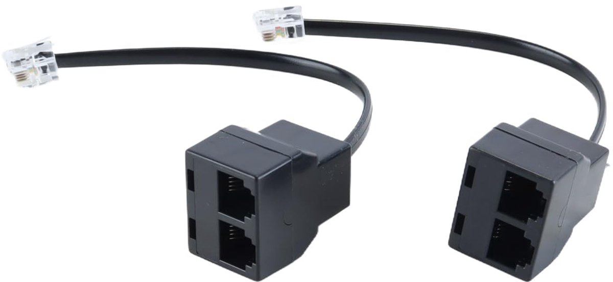 Telefoon Splitter - RJ11 Adapter - Dubbele Aansluiting - 2-Weg Ontwerp - 26x33x20 mm - Zwart