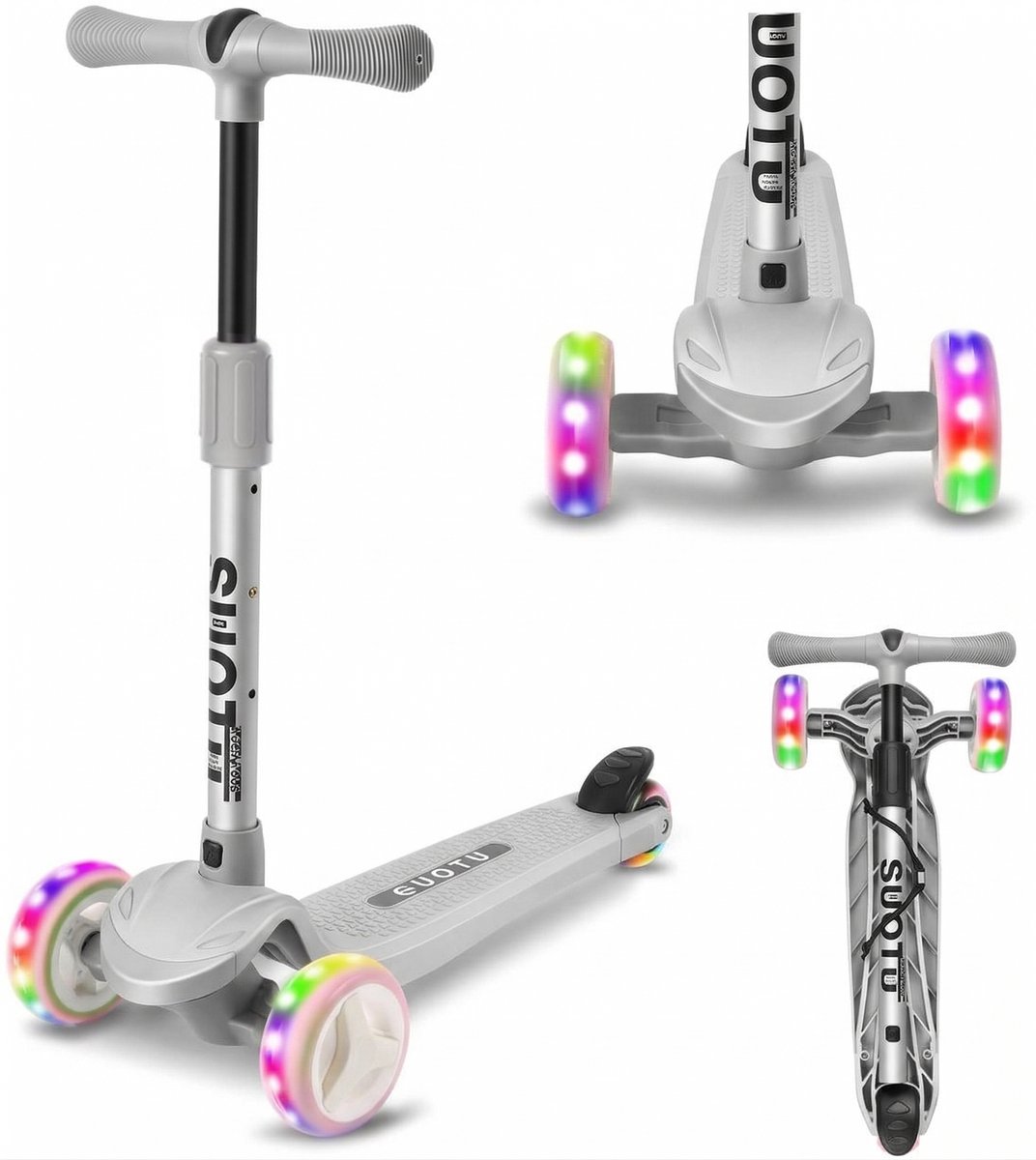 Bol.com Suotu Kinderstep - Step - lichtgevende wielen - EXTRA BREEDE WIELEN - Step 3+ Jaar tot 50kg - Jongens/Meisjes - Gray aanbieding