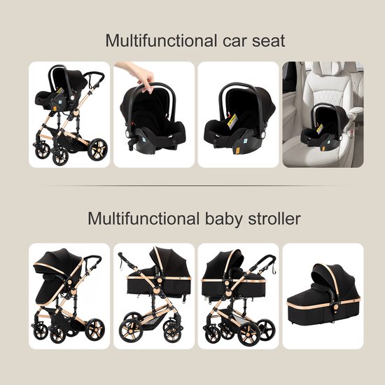 Kinderwagen - Met opbergmand - Luxe 3-in-1 kinderwagen - Gemakkelijk opvouwbaar voor reizen - Lichtgewicht kinderwagen - met autostoel van Merkloos — afbeelding 5