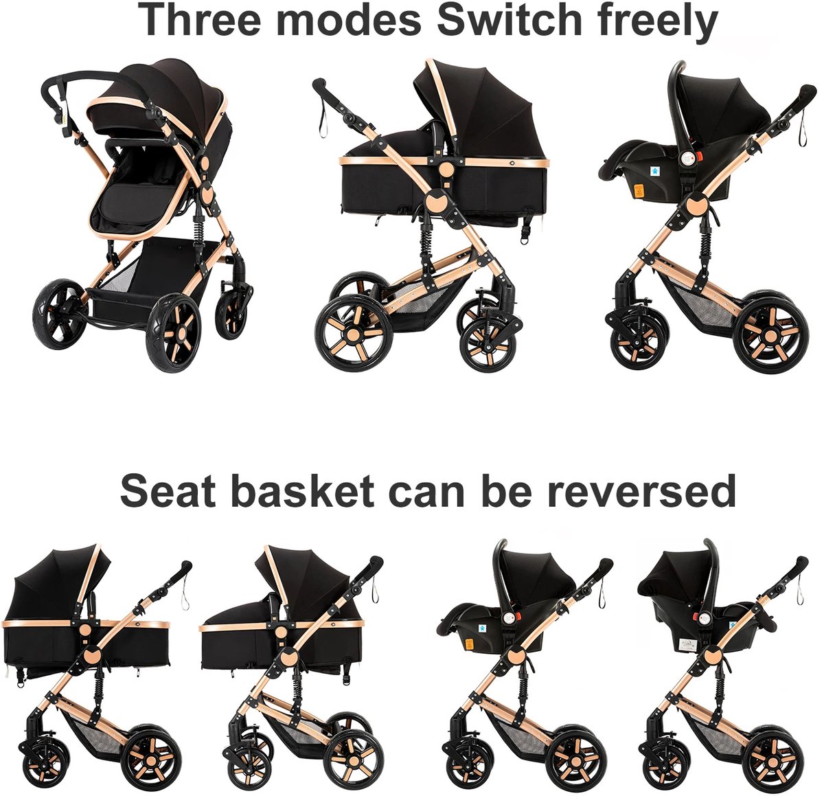 Sanagashop Luxe 3-in-1 Kinderwagen met Opbergmand en Autostoel - afbeelding 3