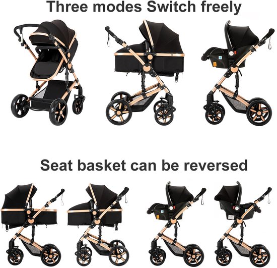 Kinderwagen - Met opbergmand - Luxe 3-in-1 kinderwagen - Gemakkelijk opvouwbaar voor reizen - Lichtgewicht kinderwagen - met autostoel van Merkloos — afbeelding 3