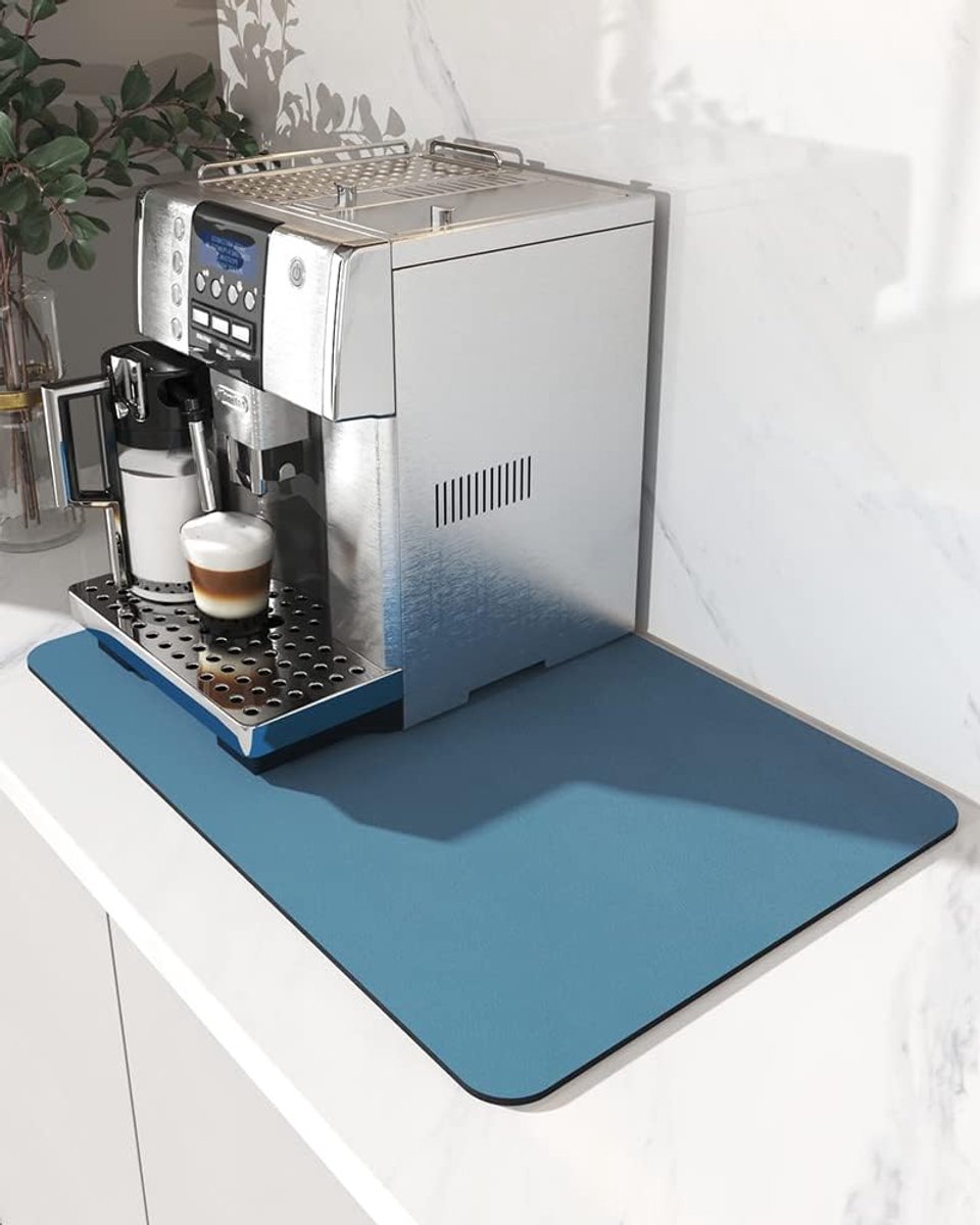 Keuken Onderlegger - Barmat Afdruiprek - Koffiezetapparaat - Vlekken Verbergend - 30x48 cm - Donkergrijs Blauw