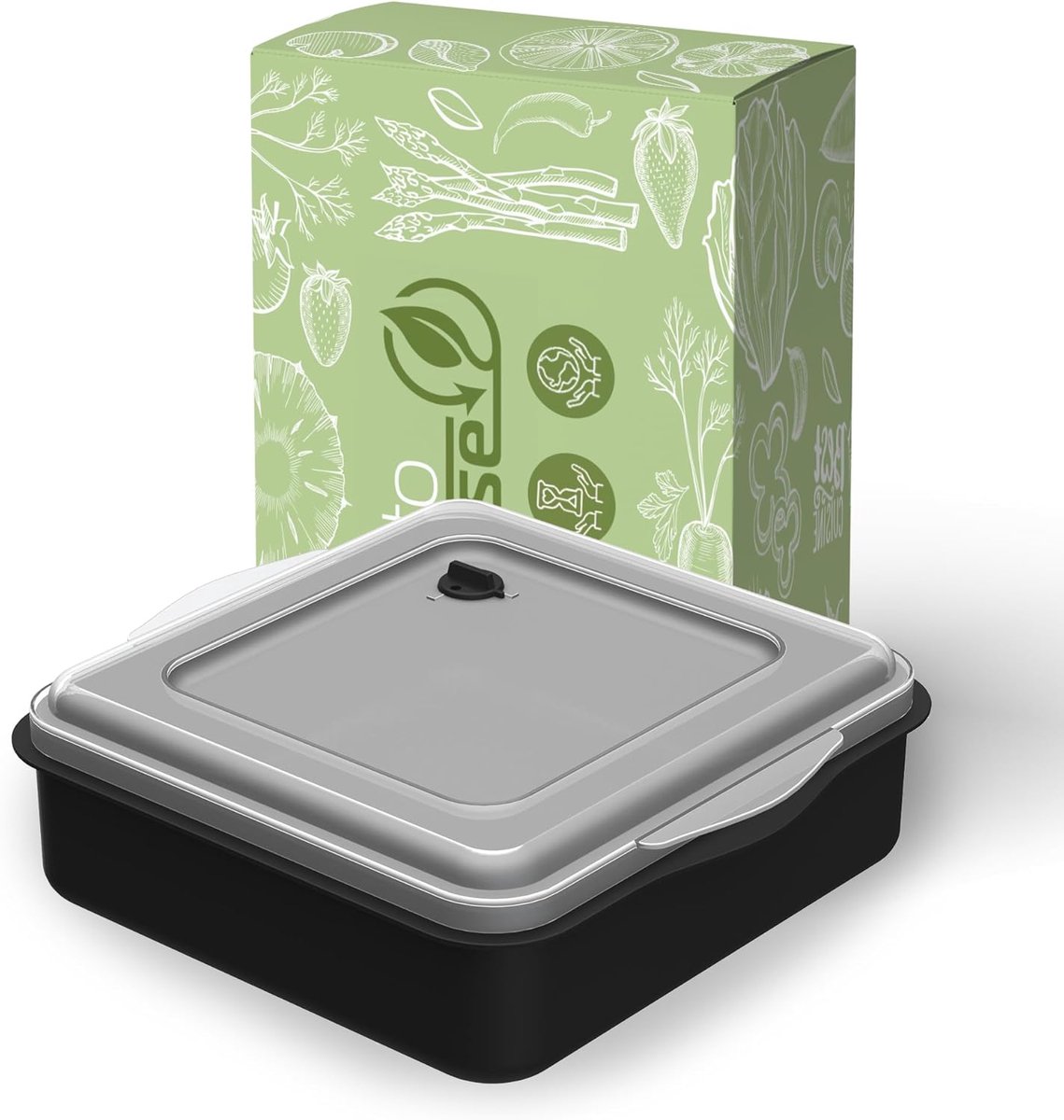 Herbruikbare Voedselcontainer - Lunchbox Vershouddoos - Maaltijden Meenemen - Vaatwasser Magnetronbestendig - 2 Liter Inhoud - Zwart