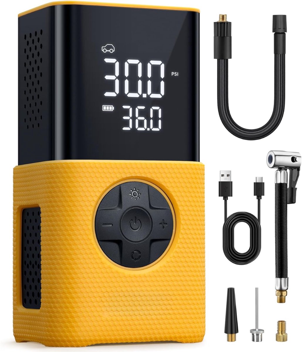 SVN® Fietspomp met Drukmeter - Fietspomp Klein - Fietspomp Handmatig - Zwart/Geel - 7cm x 6cm x 14cm