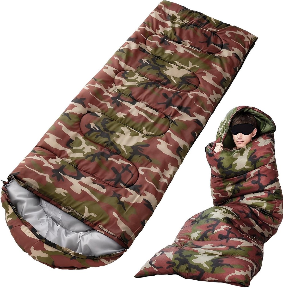 Warme Slaapzak - Outdoor Uitrusting - Kamperen en Survival - Compact en Draagbaar - 950 Gram Gewicht - camouflagekleur