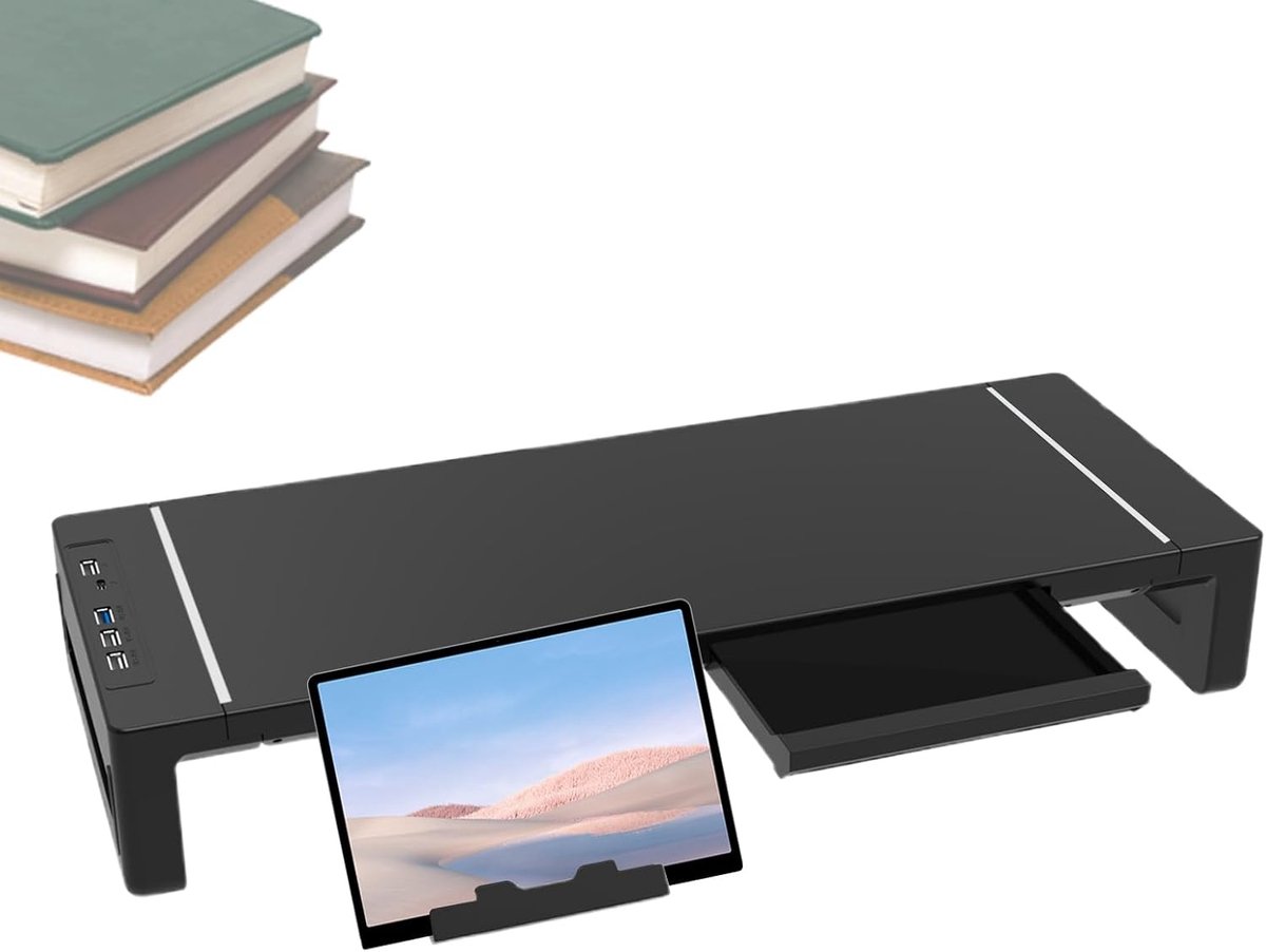 Monitorstandaard Verhoger - Bureau Organizer - Ergonomisch Werken - Verstelbaar en Opvouwbaar - 52 cm Breed - Zwart