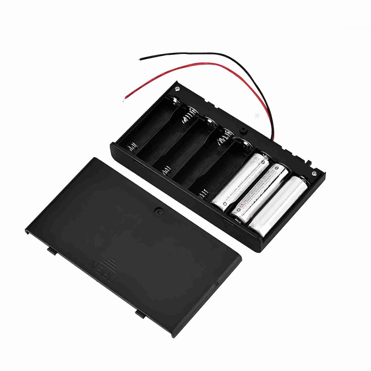Batterijhouder - Batterijbox - 8 AA Batterijen - Met Deksel Schakelaar - 13 x 7.3 cm - Zwart