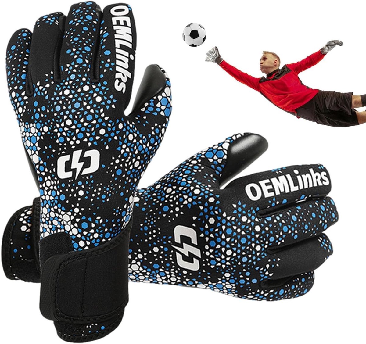 Voetbal Handschoenen - Keeperhandschoenen Jongens - Voetbal Wedstrijden - Ademend Antislip Materiaal - Maten 8 9 10 - Zwart Blauw