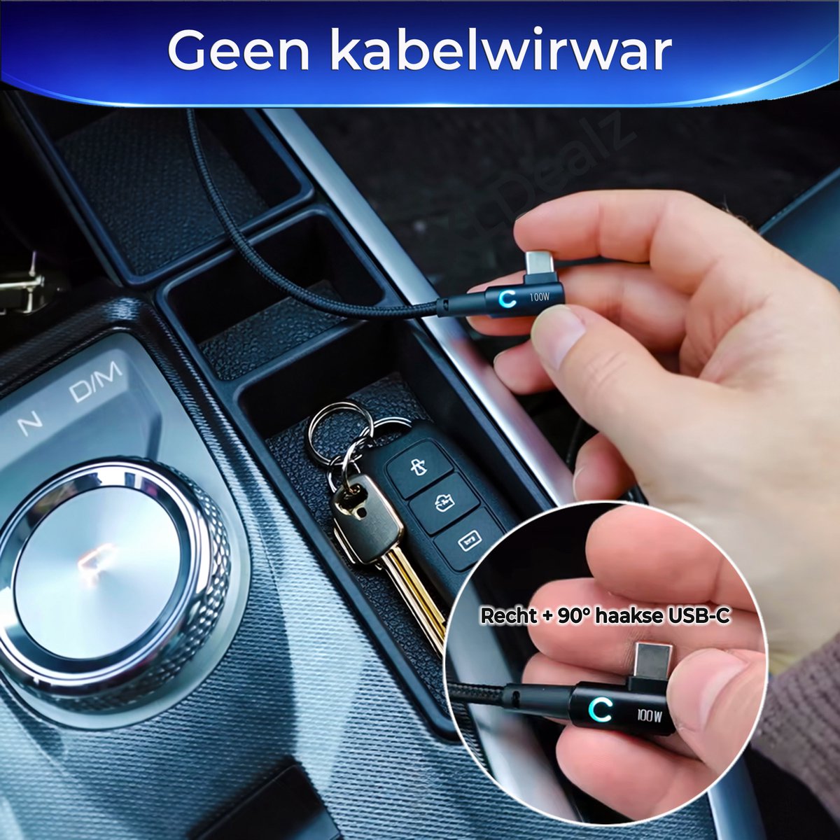 USB-C kabel 25 cm haaks & recht, 100W snelladen, duurzaam gevlochten nylon, geschikt MacBook, iPhone 15, Samsung - Afbeelding 4