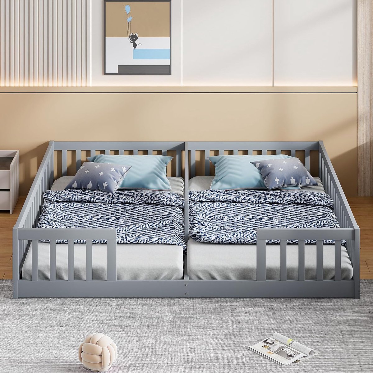 Stapelbed Hout - Kinderbed met bedhek - Veilig slapen - Twee bedden in één - 90 x 200 cm - Grijs