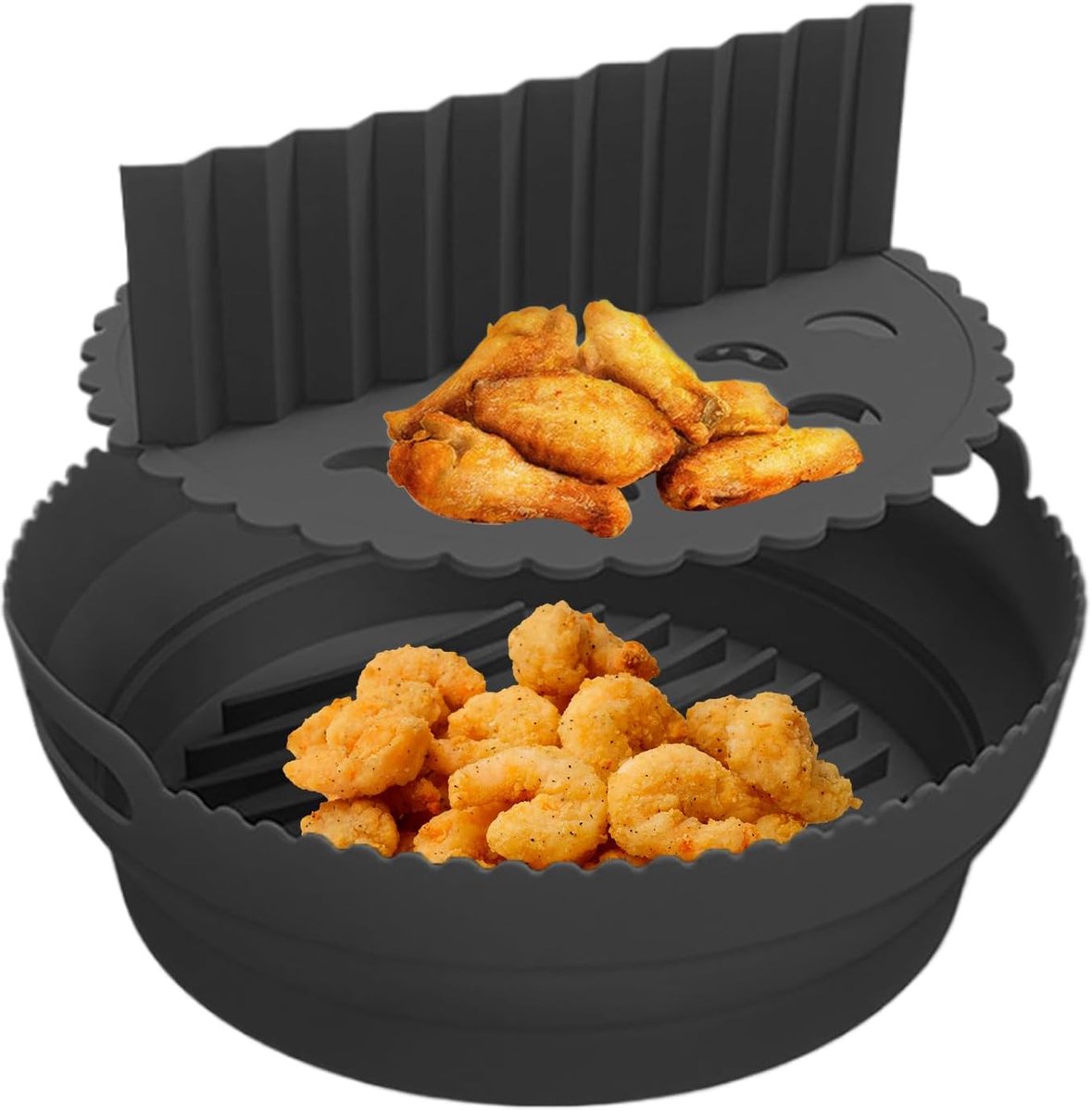 Airfryer Mand Voeringen Ronde Siliconen Schijven Veelzijdig Koken Herbruikbaar Anti-aanbak 21.5 cm Diameter Zwart