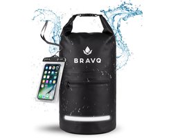 BRAVQ Waterdichte Tas 10 Liter met Waterdicht Telefoonhoesje – Drijvend en Opvouwbaar – Drybag Set – Reflecterend – Waterdichte rugzak – Strandtas – Zwart