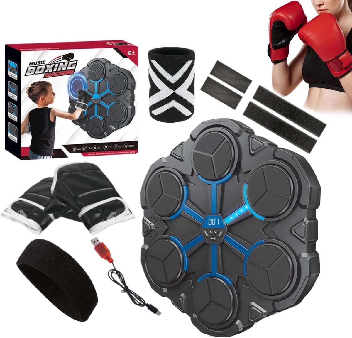 Boksmachine - Fitness Trainer - Thuis Training - Met Muziek Functie - 34x31.5x4cm - Veelkleurig