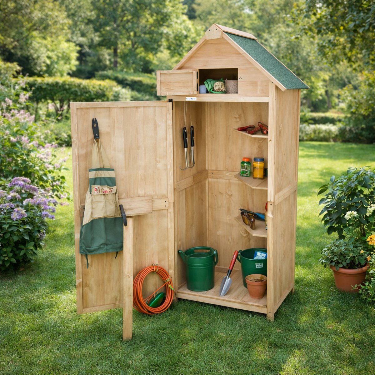 Lendo Online Gereedschapsschuur - Gereedschapskast - Tuinkast - Tuinschuur - Tuingereedschapskast - 74,5x50x180 cm - vurenhout - naturel