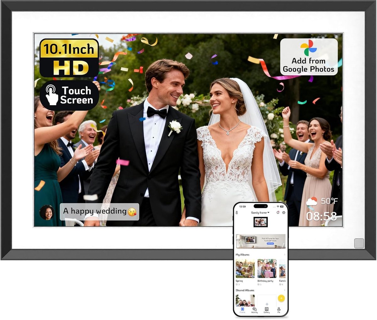 Digitale Fotolijst - Slimme Beeldscherm - Foto Delen - Dubbel Wifi Connectiviteit - 101 Inch - Elite Zwart