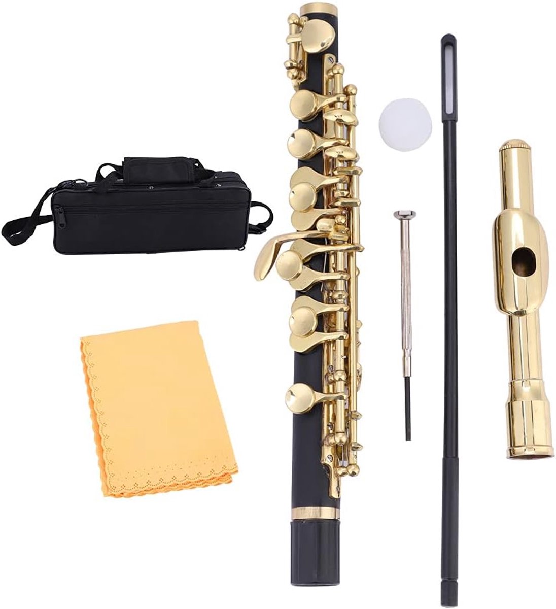 Piccolo Fluit - C-Toon Instrument - Muziek Maken - Gewatteerde Koffer - 33 x 17 x 9 cm - Goud