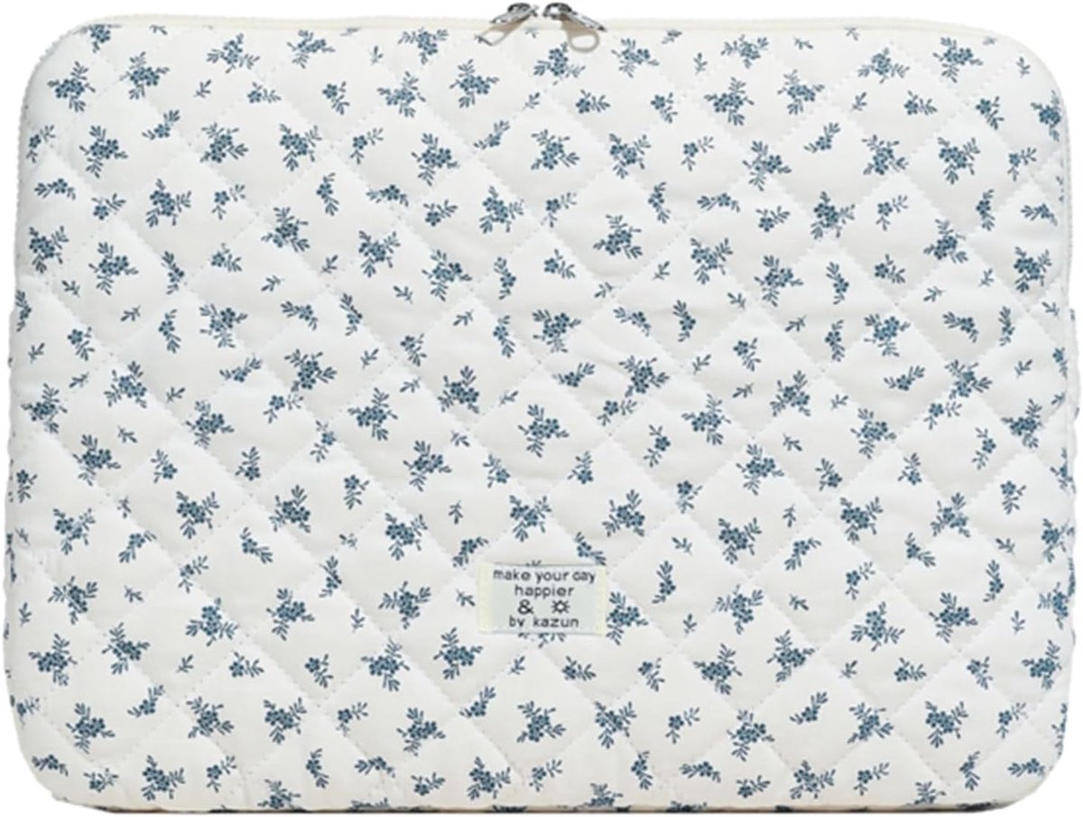 Laptoptas Bloemen - Notebook Cover - Veilige Opslag - Gewatteerd Ontwerp - 36 x 26 cm - Blauw