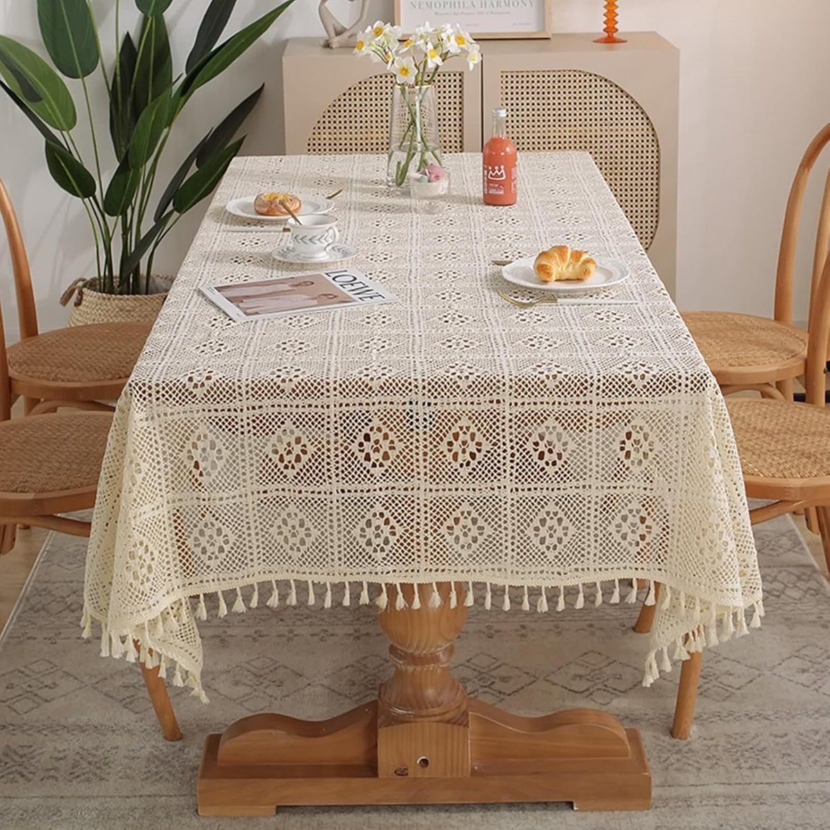Vierkant Tafelkleed - Gebreid Kleed - Buiten Eten - Onderhoudsvriendelijk - 180x180 cm - Wit