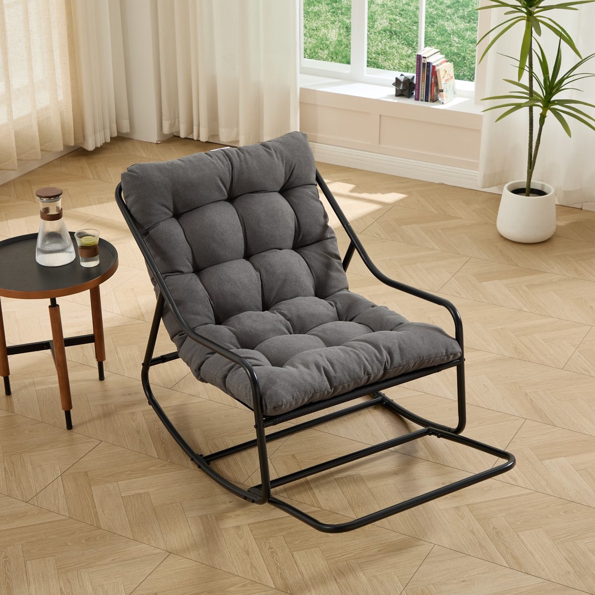 Sweiko Schommelstoel - Met kussen - Metalen frame - Grijs