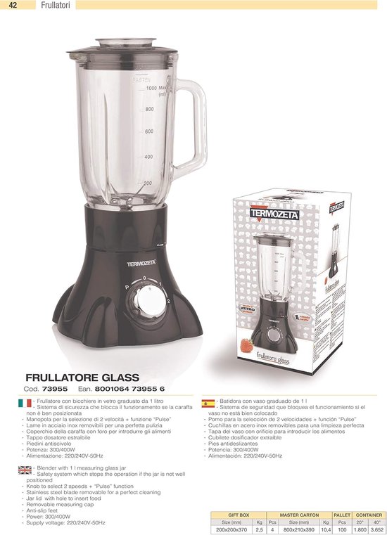 Keukenmachine - Mixer - Smoothies Maken - Glazen Kan - 1 Liter Capaciteit - Zwart — afbeelding 2