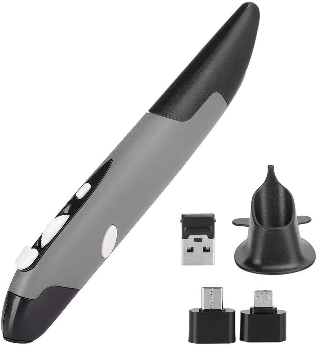 Pen Muis - Draadloze Stylus - Computer Gebruik - Ergonomisch Ontwerp - 10 Meter Bereik - Grijs