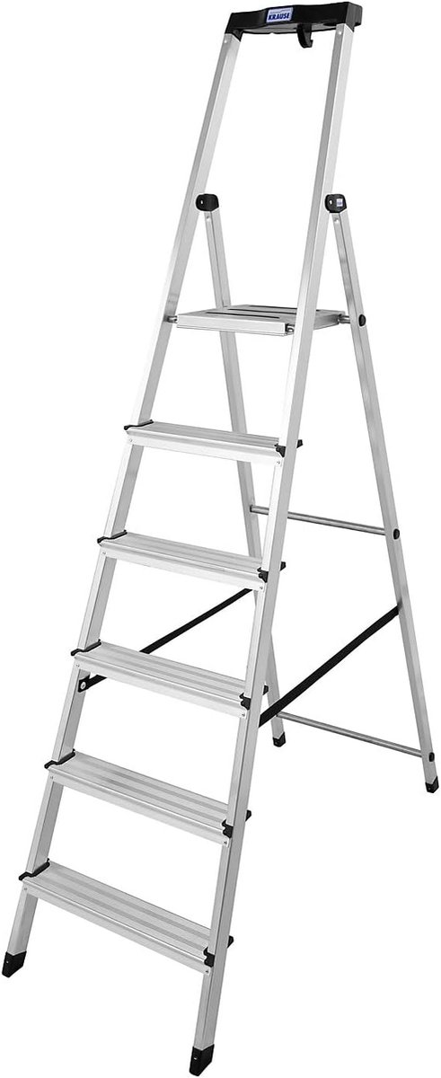 Staande Ladder - Huishoudtrap Keukenladder - Veilig Klussen - 6 Treden Aluminium - 325cm Maximale Hoogte - Zilverkleurig