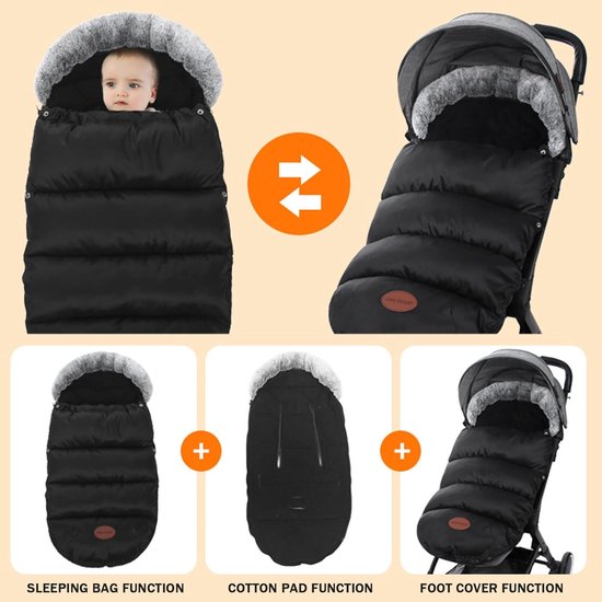 Voetenzak Kinderwagen - Baby Winterzak - Warmte Buiten - Waterafstotend Oxford - 90x35 cm - Zwart — afbeelding 5