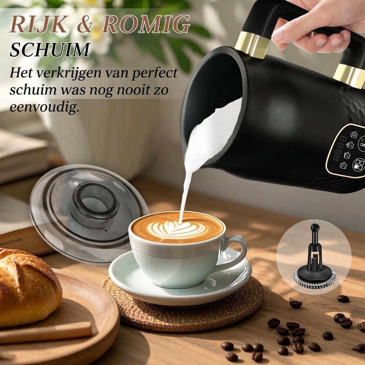 Elektrische Melkopschuimer 4-in-1 Met Temperatuurregeling - Automatische Melkschuimer Voor Warm En Koud Melkschuim - Melkverwarmer Met 2 Gardes Voor Cappuccino Latte Macchiato En Warme Chocolade — cadeau in Kookcadeaus - foto 6