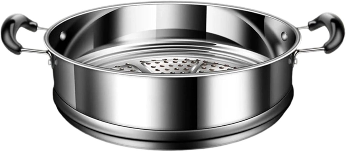 Stoompan Roestvrijstaal - Kookgerei Multifunctioneel - Gezond Koken - Met Vergiet Inzet - 25x21x9 cm - Zilver Zwart