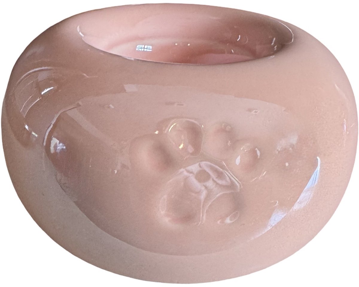Mini Dierenurn Parelmoer Roze – 300 ml – Keramiek – Dierenpootje – Waxinelichthouder – Rond Model