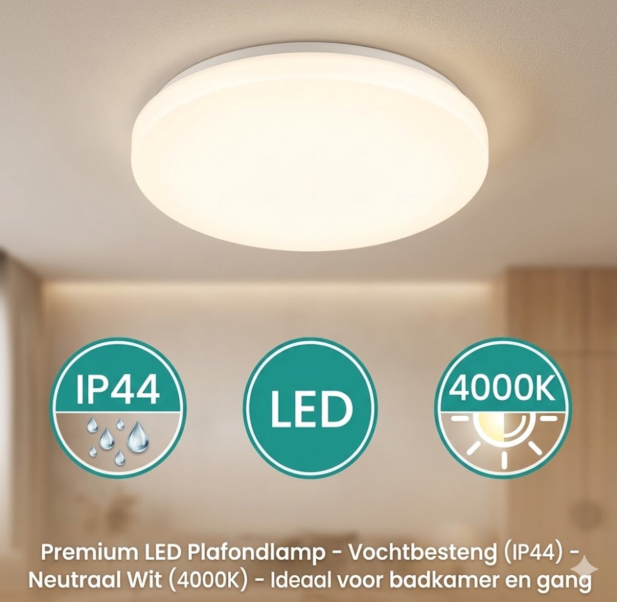 LED Plafondlamp IP44 – Badkamerlamp – 12W – 840 Lumen – 4000K Neutraal Wit – Rond – waterd