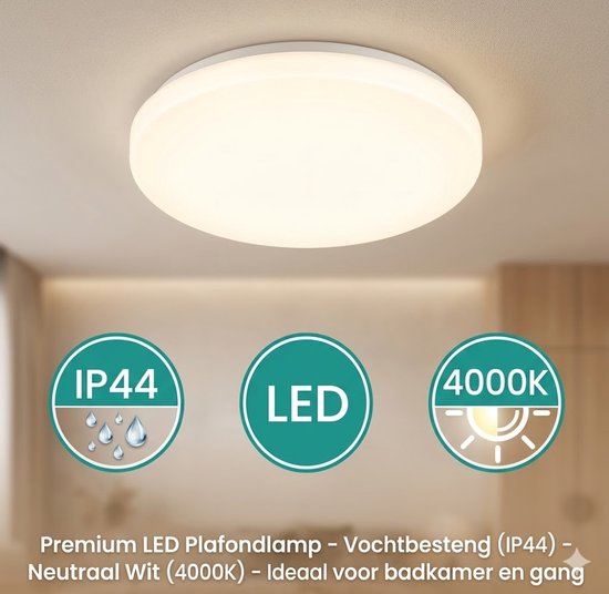 LED Plafondlamp IP44 – Badkamerlamp – 12W – 840 Lumen – 4000K Neutraal Wit – Rond – waterdicht – Wand & Plafond