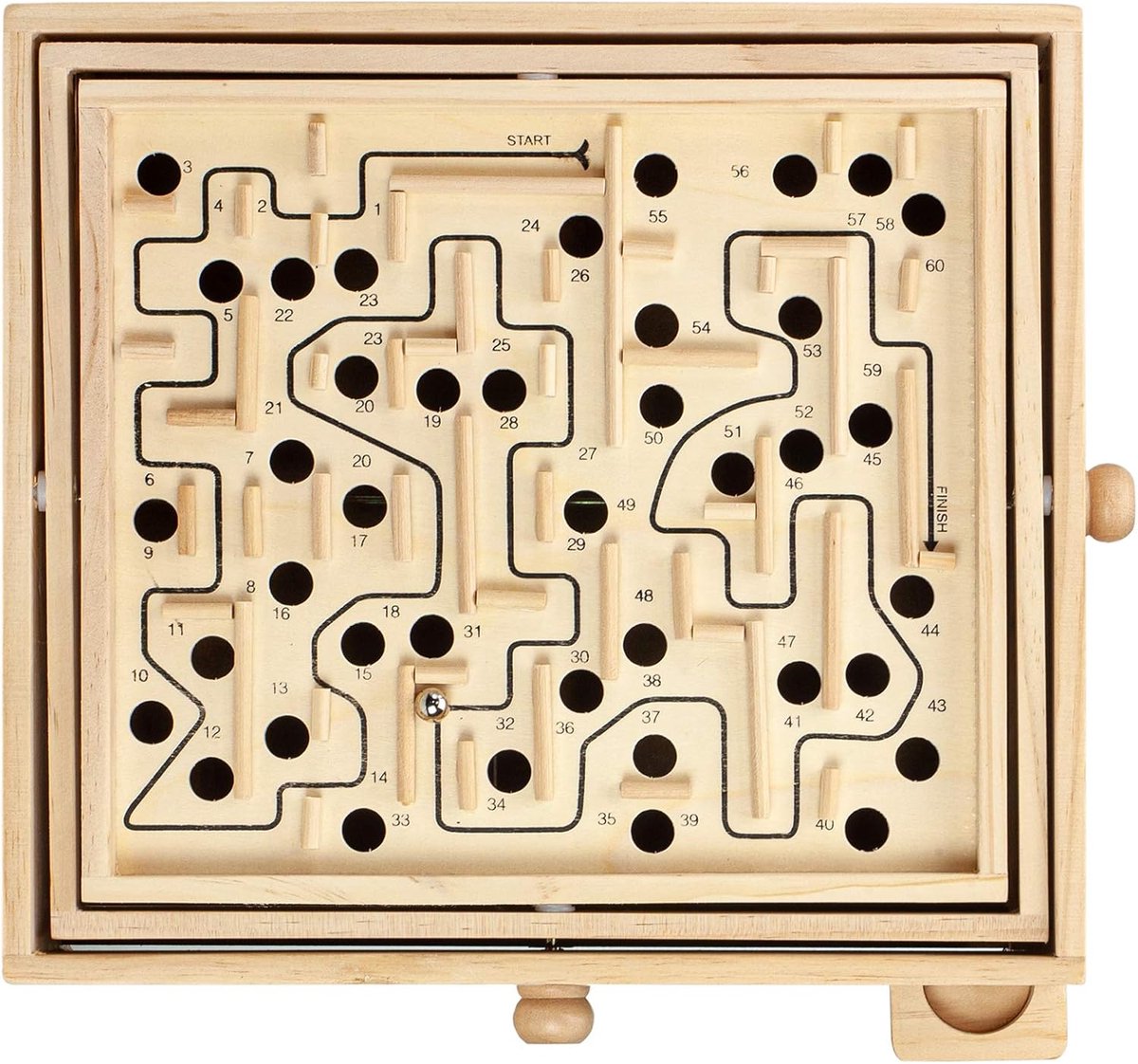 Houten Labyrint - Hersenkraker Puzzel - Mentale Uitdaging - 60 Wegpunten - 32x34x9 cm - Beige