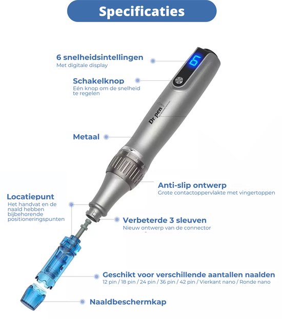 Dr. Pen M8S Dermapen - Draadloos - Digitale snelheidweergave