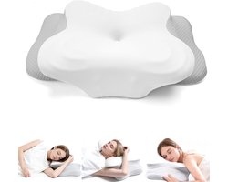 Nek kussen-Ergonomisch Nek Kussen Memory Foam, Orthopedisch Slaapkussen, 2-in-1 Hoogte Verstelbaar, Afneembare Koelhoes, Voor Rug-, Zij- & Buikslapers, Tegen Nek- & Schouderpijn, Anti-Allergisch