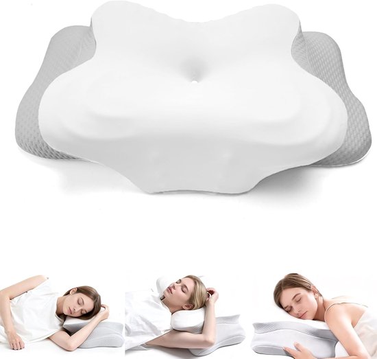 Nek kussen-Ergonomisch Nek Kussen Memory Foam, Orthopedisch Slaapkussen, 2-in-1 Hoogte Verstelbaar, Afneembare Koelhoes, Voor Rug-, Zij- & Buikslapers, Tegen Nek- & Schouderpijn, Anti-Allergisch