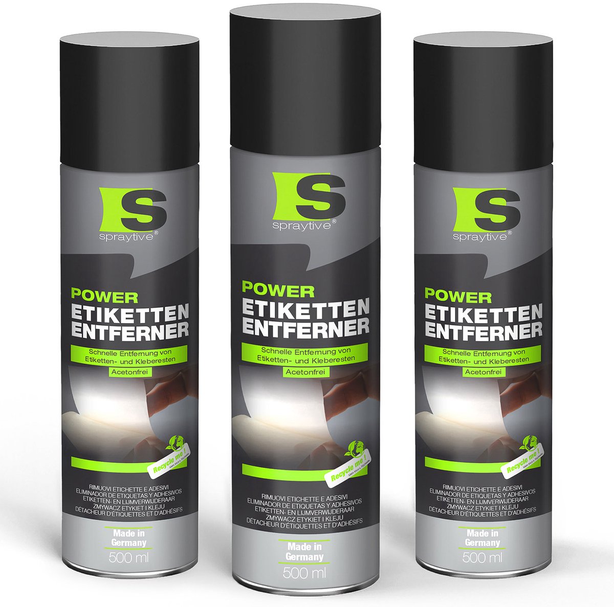 Spraytive 3x 500ml etikettenverwijderaar acetonvrij lijmresten verwijderaar sticker reiniger markeringsverf residuvrij made in germany