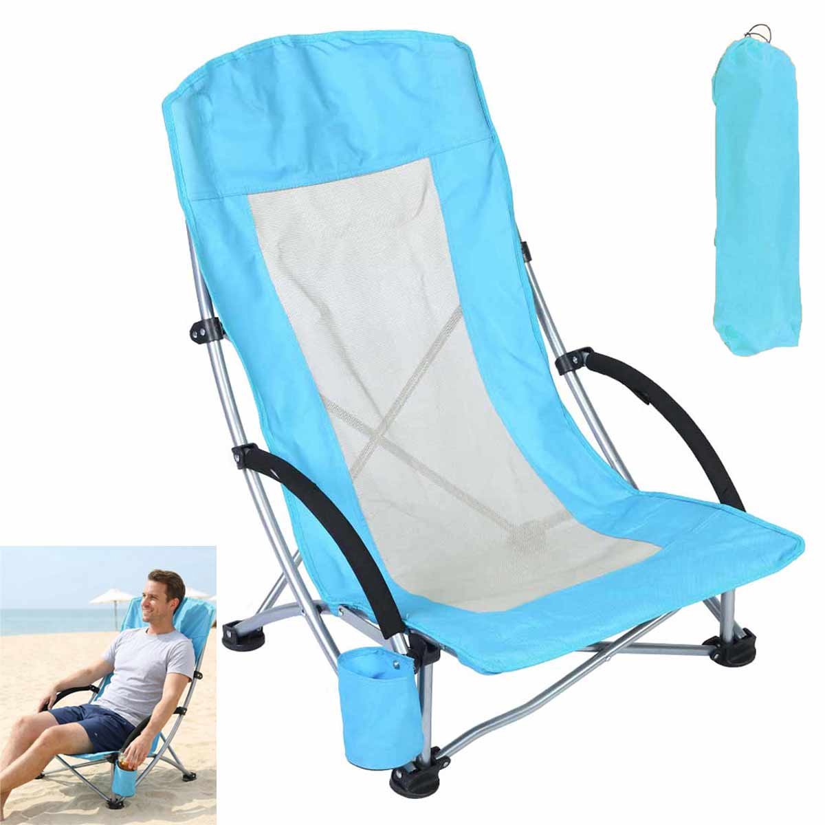 Meedeer Strandstoelen-Campingstoel-Opvouwbaar-Zonnestoel-Visstoel-Ademende-Lichtgewicht-Outdoor Stoel-Draaggewicht 150 kg-Met armleuningen en bekerhouder-Voor strand & camping-Blauw