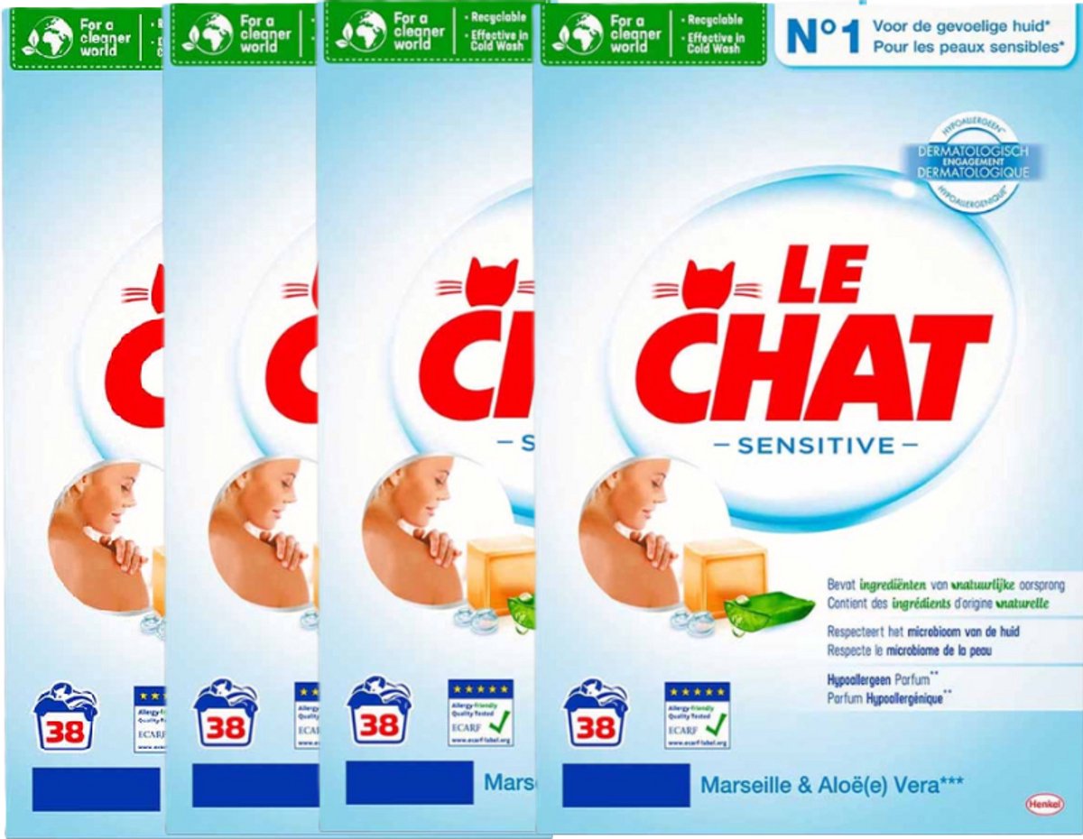 Le Chat Marseille & Aloe Vera Waspoeder (Voordeelverpakking) - 4 x 2.28 kg (152 wasbeurten)